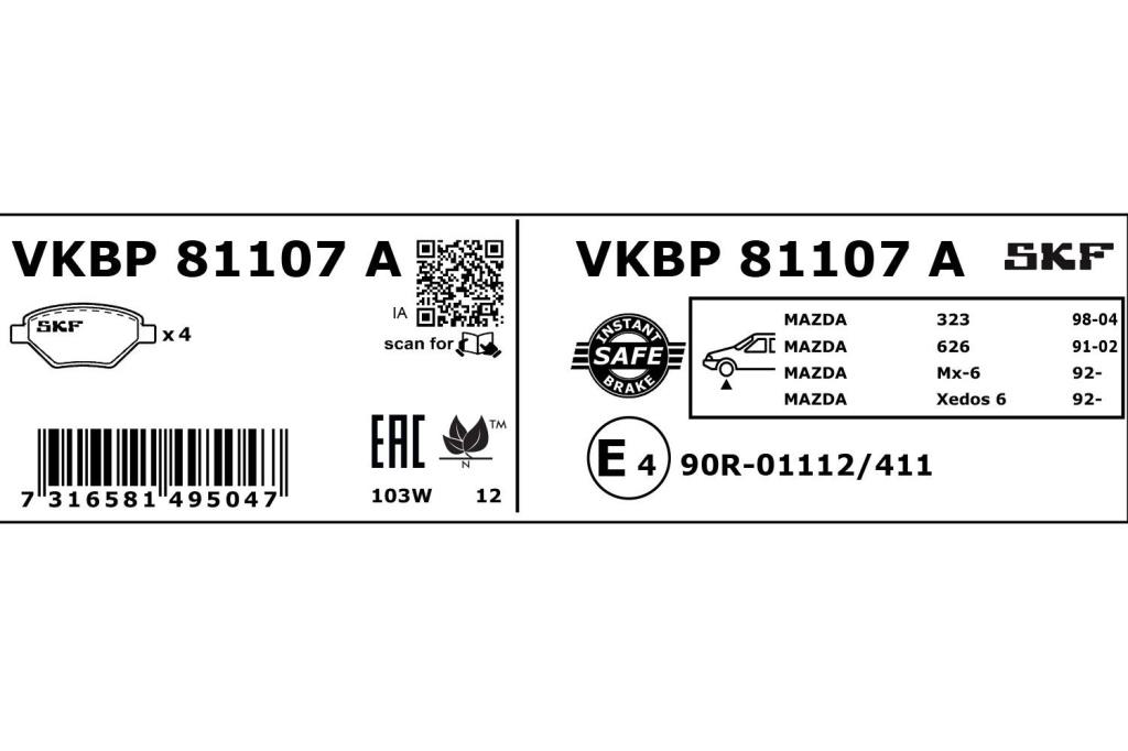 Jogo de 4 pastilhas de travão SKF ref. VKBP 81107 A